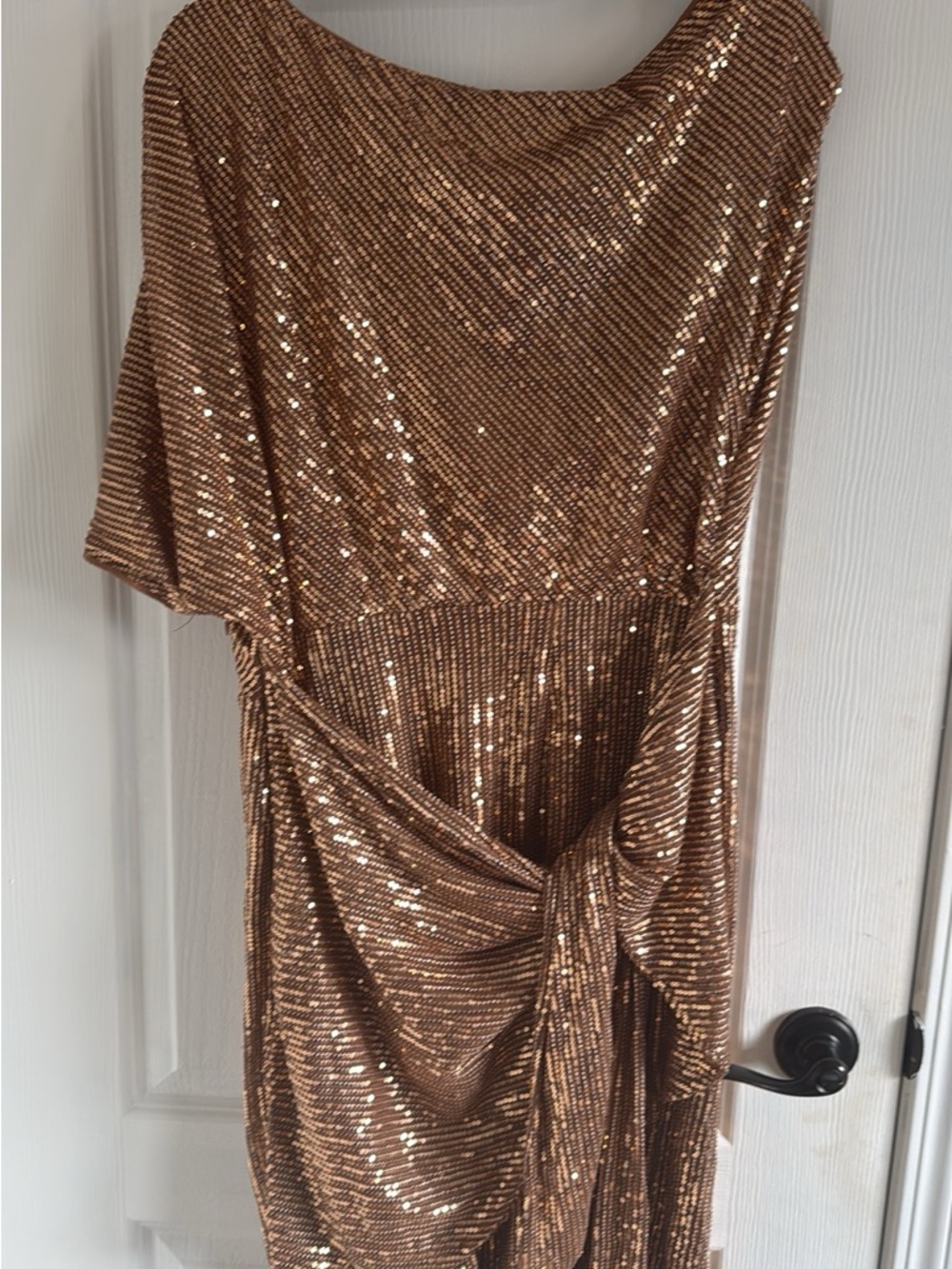Rose/Gold Sequin Draped, wrap Party Dress